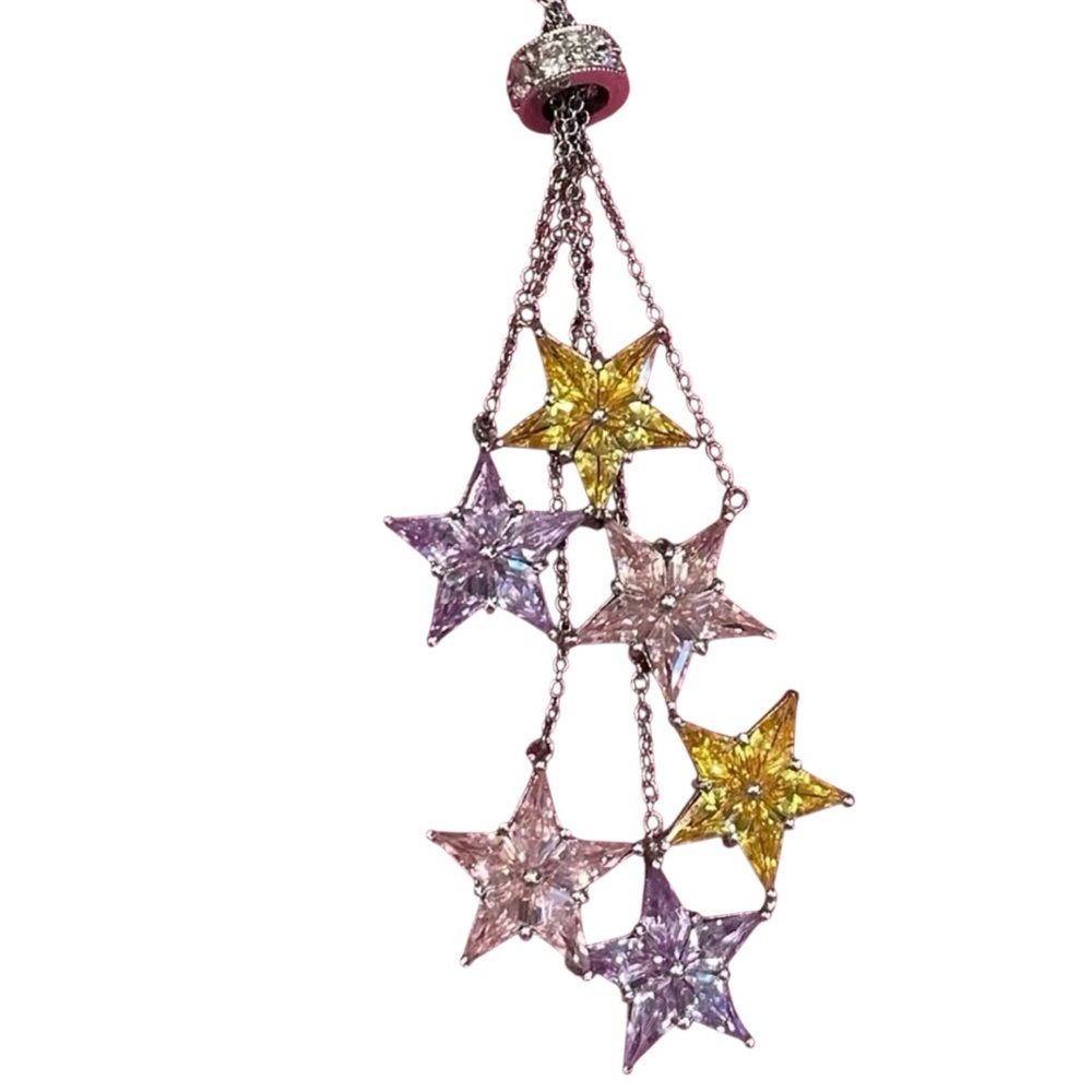 Sterling Silver .925 Multi-Strand Star Necklace w/ Sapphire Clusters
